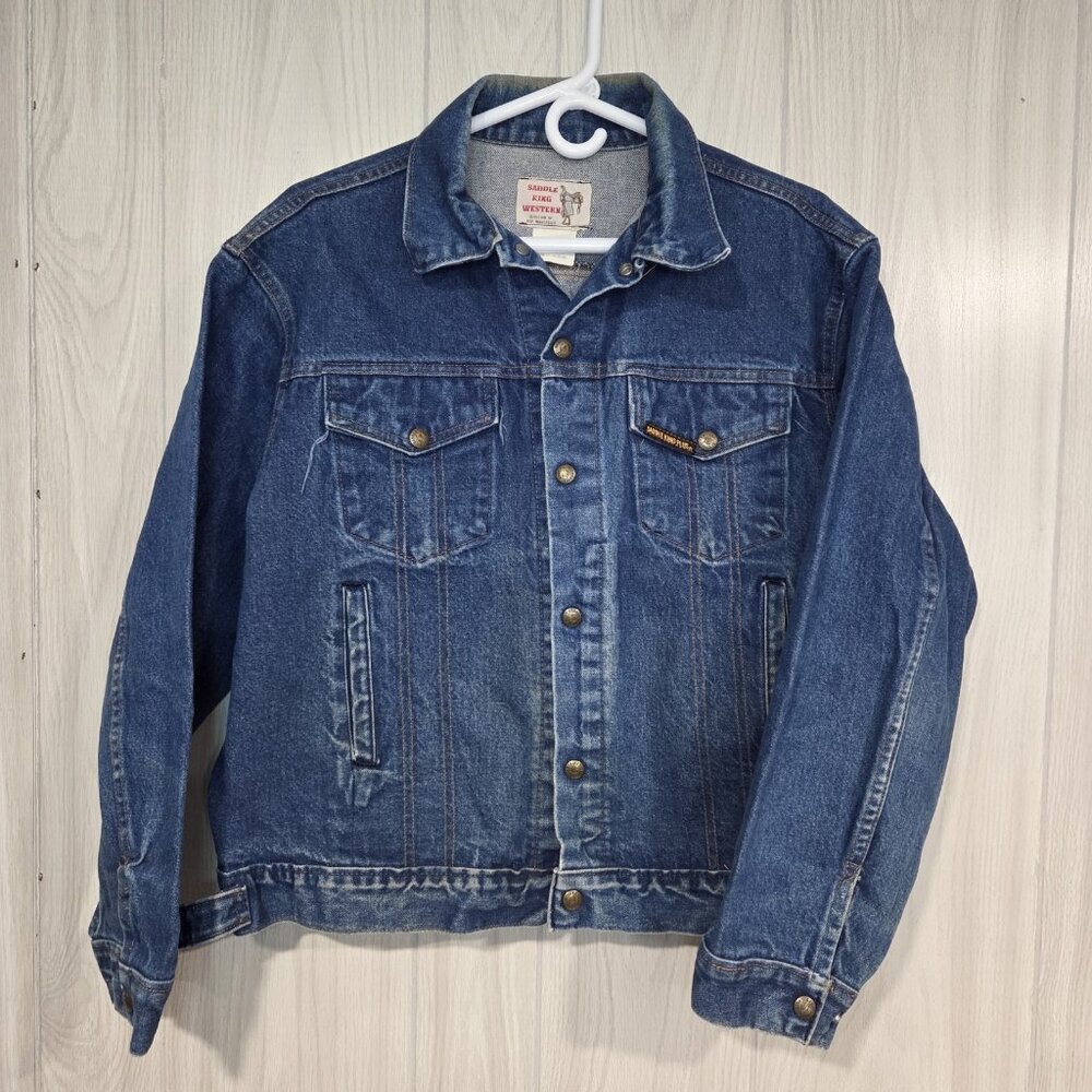 Vintage Saddle King Western Rancher 42 REG Denim Jean Jacket Sherpa Lined USA